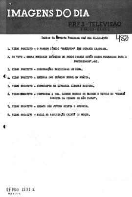 TV Tupi [emissora]. Revista Feminina [programa]. Roteiro [televisivo], 21 dez. 1960.