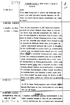 TV Tupi [emissora]. Jornal Panorama [programa]. Roteiro [televisivo], 21 set. 1976.