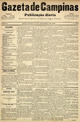 Gazeta de Campinas [jornal], a. 10, n. 1762. Campinas-SP, 31 out. 1879.