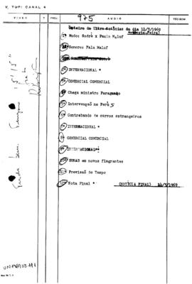 TV Tupi [emissora]. Ultra Notícias [programa]. Roteiro [televisivo], 14 mar. 1969.