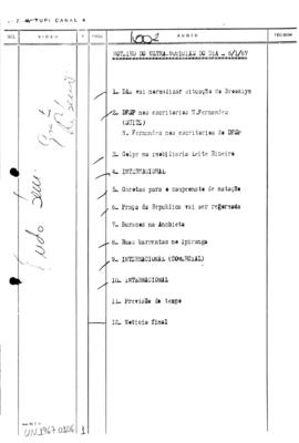 TV Tupi [emissora]. Ultra Notícias [programa]. Roteiro [televisivo], 06 jan. 1967.