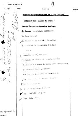 TV Tupi [emissora]. Ultra Notícias [programa]. Roteiro [televisivo], 18 mar. 1968.