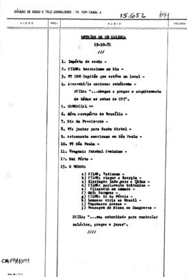 TV Tupi [emissora]. Correspondentes Brasileiros Associados [programa]. Roteiro [televisivo], 19 out. 1971.