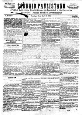 Correio paulistano [jornal], [s/n]. São Paulo-SP, 02 abr. 1876.