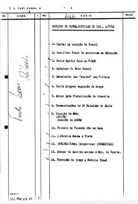 TV Tupi [emissora]. Ultra Notícias [programa]. Roteiro [televisivo], 01 jul. 1966.