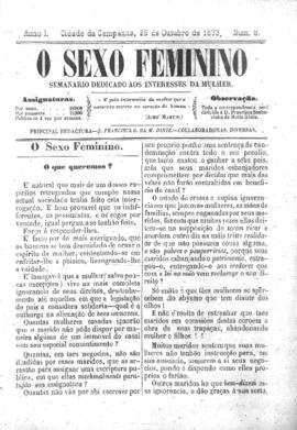 O Sexo feminino [jornal], a. 1, n. 8. Campanha-MG, 25 out. 1873.