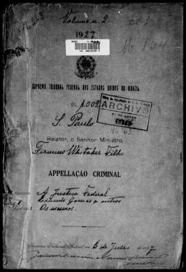 Processo... [apelação criminal], nª 1009/1927. [São Paulo-SP?], 1927. v. 2