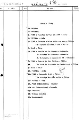 TV Tupi [emissora]. Diário de São Paulo na T.V. [programa]. Roteiro [televisivo], 01 fev. 1965.
