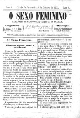 O Sexo feminino [jornal], a. 1, n. 5. Campanha-MG, 04 out. 1873.