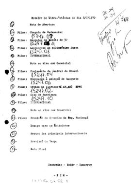 TV Tupi [emissora]. Ultra Notícias [programa]. Roteiro [televisivo], 08 jul. 1970.