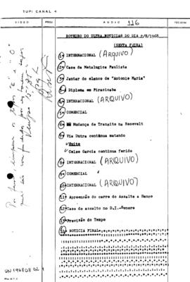 TV Tupi [emissora]. Ultra Notícias [programa]. Roteiro [televisivo], 02 ago. 1968.
