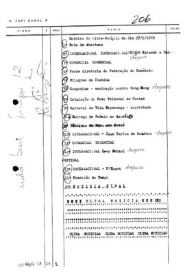 TV Tupi [emissora]. Ultra Notícias [programa]. Roteiro [televisivo], 27 jan. 1969.