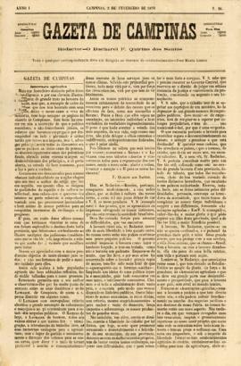Gazeta de Campinas [jornal], a. 01-02, n. 28. Campinas-SP, 02 fev. 1870.