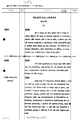 TV Tupi [emissora]. Informativo/Boletim CEESP [programa]. Roteiro [televisivo], 04 jun. 1973.