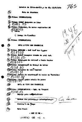 TV Tupi [emissora]. Ultra Notícias [programa]. Roteiro [televisivo], 15 ago. 1970.