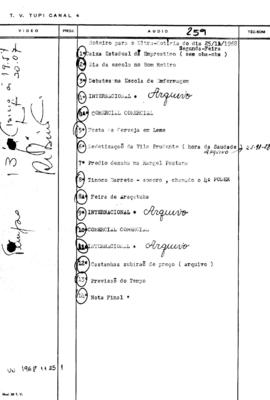 TV Tupi [emissora]. Ultra Notícias [programa]. Roteiro [televisivo], 25 nov. 1968.