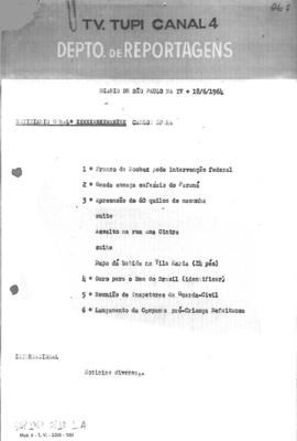 TV Tupi [emissora]. Diário de São Paulo na T.V. [programa]. Roteiro [televisivo], 18 jun. 1964 [versão 1].