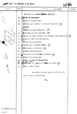 TV Tupi [emissora]. Ultra Notícias [programa]. Roteiro [televisivo], 20 set. 1969.