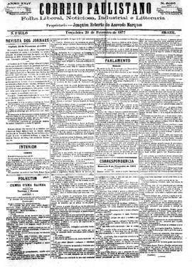 Correio paulistano [jornal], [s/n]. São Paulo-SP, 20 fev. 1877.