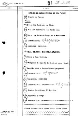 TV Tupi [emissora]. Ultra Notícias [programa]. Roteiro [televisivo], 25 fev. 1969.
