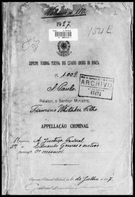 Processo... [apelação criminal], nª 1009/1927. [São Paulo-SP?], 1927. v. 110