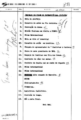 TV Tupi [emissora]. Ultra Notícias [programa]. Roteiro [televisivo], 15 set. 1969.