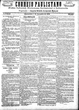 Correio paulistano [jornal], [s/n]. São Paulo-SP, 01 nov. 1876.