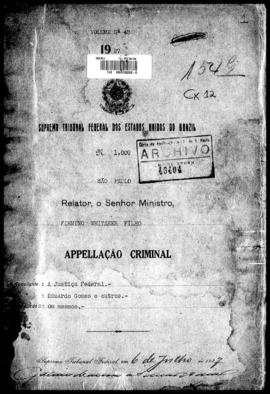 Processo... [apelação criminal], nª 1009/1927. [São Paulo-SP?], 1927. v. 43