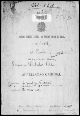 Processo... [apelação criminal], nª 1009/1927. [São Paulo-SP?], 1927. v. 151