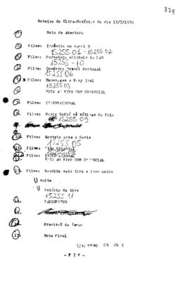 TV Tupi [emissora]. Ultra Notícias [programa]. Roteiro [televisivo], 17 jul. 1970.