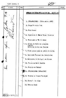 TV Tupi [emissora]. Ultra Notícias [programa]. Roteiro [televisivo], 21 jun. 1967.