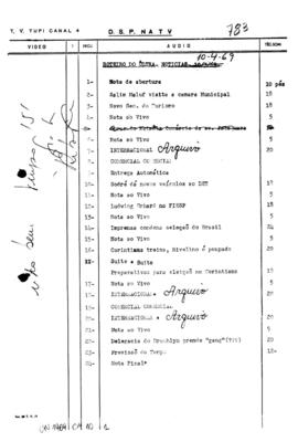 TV Tupi [emissora]. Ultra Notícias [programa]. Roteiro [televisivo], 10 abr. 1969.