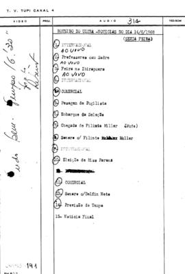 TV Tupi [emissora]. Ultra Notícias [programa]. Roteiro [televisivo], 14 jun. 1968.