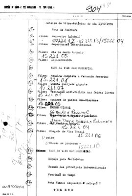 TV Tupi [emissora]. Ultra Notícias [programa]. Roteiro [televisivo], 13 jun. 1970.
