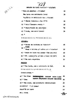 TV Tupi [emissora]. Ultra Notícias [programa]. Roteiro [televisivo], 02 mar. 1971.
