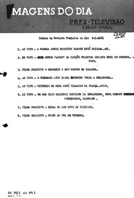 TV Tupi [emissora]. Revista Feminina [programa]. Roteiro [televisivo], 09 jan. 1961.