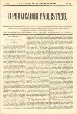 O Publicador paulistano [jornal], n. 74. São Paulo-SP, 21 abr. 1858.