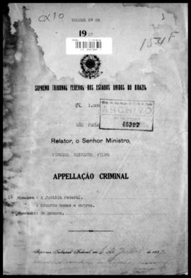 Processo... [apelação criminal], nª 1009/1927. [São Paulo-SP?], 1927. v. 36