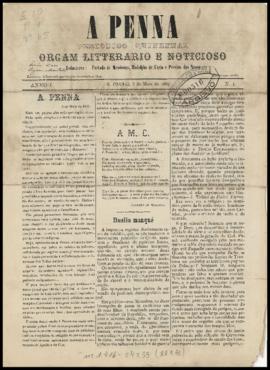 A Penna [jornal], a. 1, n. 1. São Paulo-SP, 03 mai. 1887.