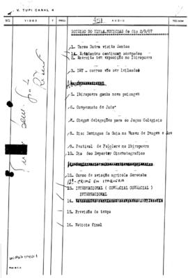TV Tupi [emissora]. Ultra Notícias [programa]. Roteiro [televisivo], 02 set. 1967.
