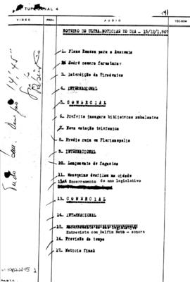 TV Tupi [emissora]. Ultra Notícias [programa]. Roteiro [televisivo], 15 dez. 1967.