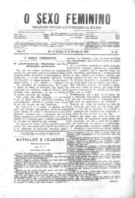 O Sexo feminino [jornal], a. 2, n. 14. Campanha-MG, 31 out. 1875.