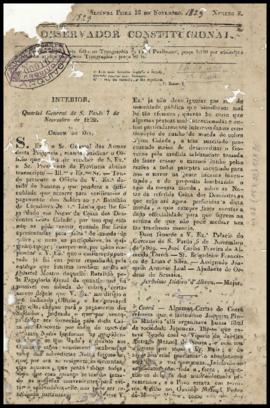 O Observador constitucional [jornal], n. 8. São Paulo-SP, 16 nov. 1829.