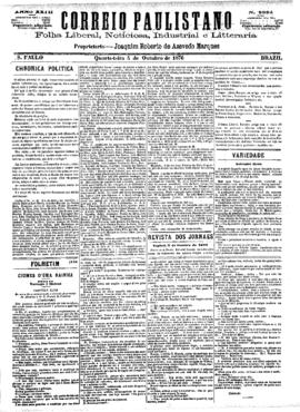 Correio paulistano [jornal], [s/n]. São Paulo-SP, 04 out. 1876.