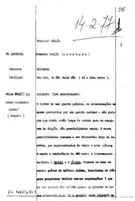 TV Tupi [emissora]. Primeira Edição [programa]. Roteiro [televisivo], 14 fev. 1977.