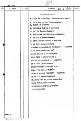 TV Tupi [emissora]. Flagrantes do Dia [programa]. Roteiro [televisivo], 20 jun. 1962.
