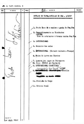 TV Tupi [emissora]. Ultra Notícias [programa]. Roteiro [televisivo], 01 mar. 1967.