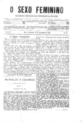 O Sexo feminino [jornal], a. 2, n. 17. Campanha-MG, 12 dez. 1875.