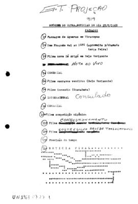 TV Tupi [emissora]. Ultra Notícias [programa]. Roteiro [televisivo], 27 jul. 1968.