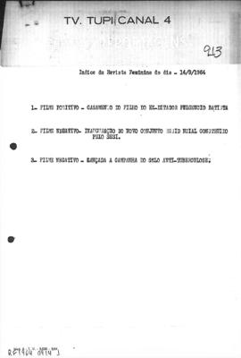 TV Tupi [emissora]. Revista Feminina [programa]. Roteiro [televisivo], 14 set. 1964.